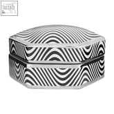Octagonal silver small trinket box with bold black and white wavy stripe pattern celeste small trinket box