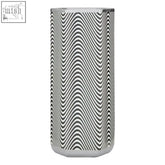 Silver cylindrical celeste umbrella stand with black and white wavy pattern and silver rim design