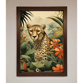 Cheetah In Flowers Framed Wall Art - A3 (29.7 x 42 cm) / Walnut - Framed Print