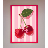 Cherries On Stripes Framed Print - B0 (100 x 141 cm) / Neon Pink - Framed Print