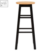 Black metal bar stool with natural wood round seat and black base perfect for kitchen or bar use