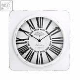 Cheston white antique finish wall clock with white square distressed face and black roman numerals