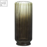 Chima large grey ribbed glass vase with ombre green fluted cylindrical body and rounded base