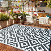 Choshome outdoor rug with black and white geometric pattern, waterproof woven portable large outdoor rugs for garden