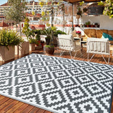 Black and white geometric pattern choshome outdoor rug with woven texture lightweight waterproof and UV resistant
