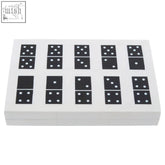 White rectangular domino box set with black tiles and white pips from churchill games black and white domino box