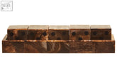 Churchill games brown marble dice set with black dots arranged in a rectangular tray with raised edges