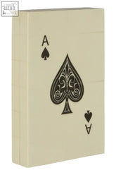 Cream-colored card box from churchill games cream two with black ace of spades ornate design on front