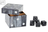 Churchill games grey bone dice box with gray and white inlay and five matching black dice for gaming fun