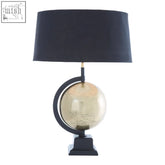 Black churchill globe antique table lamp with antique brass globe base and black fabric shade for cozy lighting
