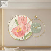 Cici Creative Decorative tulip clock with a delicate gold frame, mint green face, and leisure script design