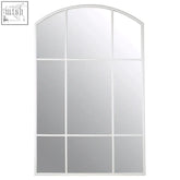 Claren matt white window pane wall mirror with an arched design and nine-pane grid in a matt white frame