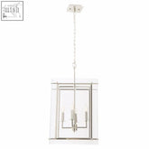Silver finished claridge four bulb pendant light with clear glass panels and four candle style bulbs