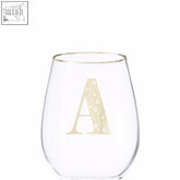 Clear glass curved tumbler with gold-foiled letter a and dotted pattern in claro letter a curved tumbler design