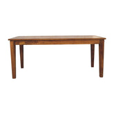 Classic golden teak solid wood dining table with warm medium brown finish and simple rectangular legs wood dining table