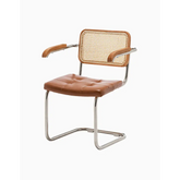 Classic Keaton Rattan Dining Chair, Leather & Chrome, With Armrests| DC Concept