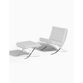 Classic Modern Barcelona Chair And Footstool, White Leather| DC Concept