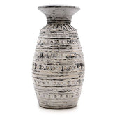 Classic shaped cream lombok ceramic vase with textured gray ceramic and raised circular bands for dry flowers