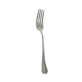 A sleek stainless steel claudia table fork with polished finish and four evenly spaced tines for dining use