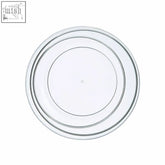 Clear plastic small summer plate with circular shape concentric rings and smooth transparent surface