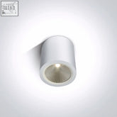 White cylindrical cob outdoor ceiling cylinder with textured grid-patterned lens for outdoor ceiling use