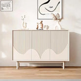 Modern cream coles shoe storage sideboard with vertical slat detailing and curved wave pattern doors