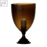 Amber-hued cortina large honeycomb glass candle holder with hammered texture and dark base for cozy decor