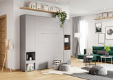 Vertical Folding Wall Bed with Storage Cabinet – Single 90cm | Pull Down Bed with Side Wardrobe