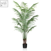 Tall crosofmi artificial areca palm with lush green fronds in sleek black pot for indoor and outdoor decor