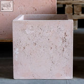Cubrosa blushstone square concrete planter in light pink stone with a rustic natural finish 30cm 14l capacity