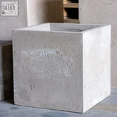 Gray 40cm x 40cm cubrosa truffle large concrete cube planter made of pigmented cement stone with rough texture and chipped edges