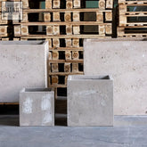 Gray large square planter made of textured rustic concrete perfect for modern outdoor use 70cm cubrosa truffle