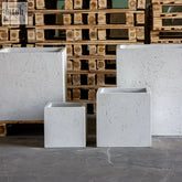 White mist cubrosa 100cm xxl square outdoor planter made of pigmented cement stone with rustic industrial finish