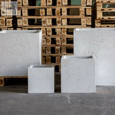White mist 55cm large square concrete planter made from textured pigmented cement stone for modern plant pots