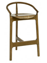 Curva high stool sleek mid-century modern bar stool with curved wooden frame and light brown leather seat