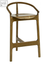 Curva high stool sleek mid-century modern bar stool with curved wooden frame and light brown leather seat