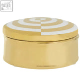 Curva round gold and white trinket box with concentric circular patterns on the lid perfect white trinket box