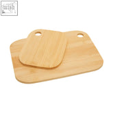 Dahra set of 2 bamboo cutting and serving boards with three rounded edges and hanging hole cutouts