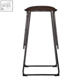 Dark brown mocha bar stool with sleek minimalist metal frame and gunmetal legs perfect for home bars