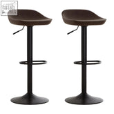 Dalston set of two mocha bar stools with brown upholstery black metal frames and adjustable height mechanisms