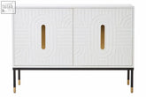 Danta off white 2 door sideboard with metallic details features gold-toned handles and art deco geometric pattern