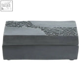 Dark gray aluminium trinket box with a textured pebbled grey finish lid perfect for stylish storage