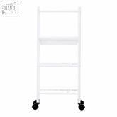 White metal tier white trolley with perforated basket and four black caster wheels for easy mobility
