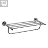 Dara wall mountable chrome towel shelf with sleek design and four parallel bars for modern bathroom storage