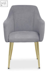 Darcy grey velvet dining chair with soft grey velvet upholstery and gold-tone metal legs perfect as a velvet dining chair