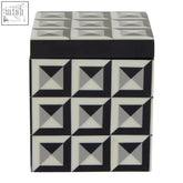 Davino large square black and white geometric patterned square trinket box with a matte finish for decor and storage