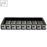 Black and silver geometric patterned davino rectangular tray with glossy finish perfect for serving or decor