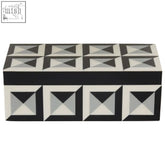 Black and white geometric patterned davino rectangular trinket box with a glossy finish for stylish storage