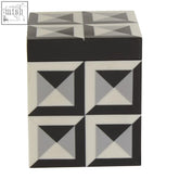 Davino small square trinket box with a black and white geometric pattern and matte finish perfect for storing small items