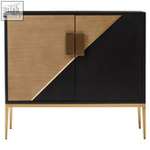 Davoli black and gold two door sideboard with ribbed wood paneling sleek brass handles and gold two slender legs